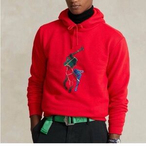 Polo by Ralph Lauren Red Pullover Hoodie with Embroidered Logo Big Pony Large